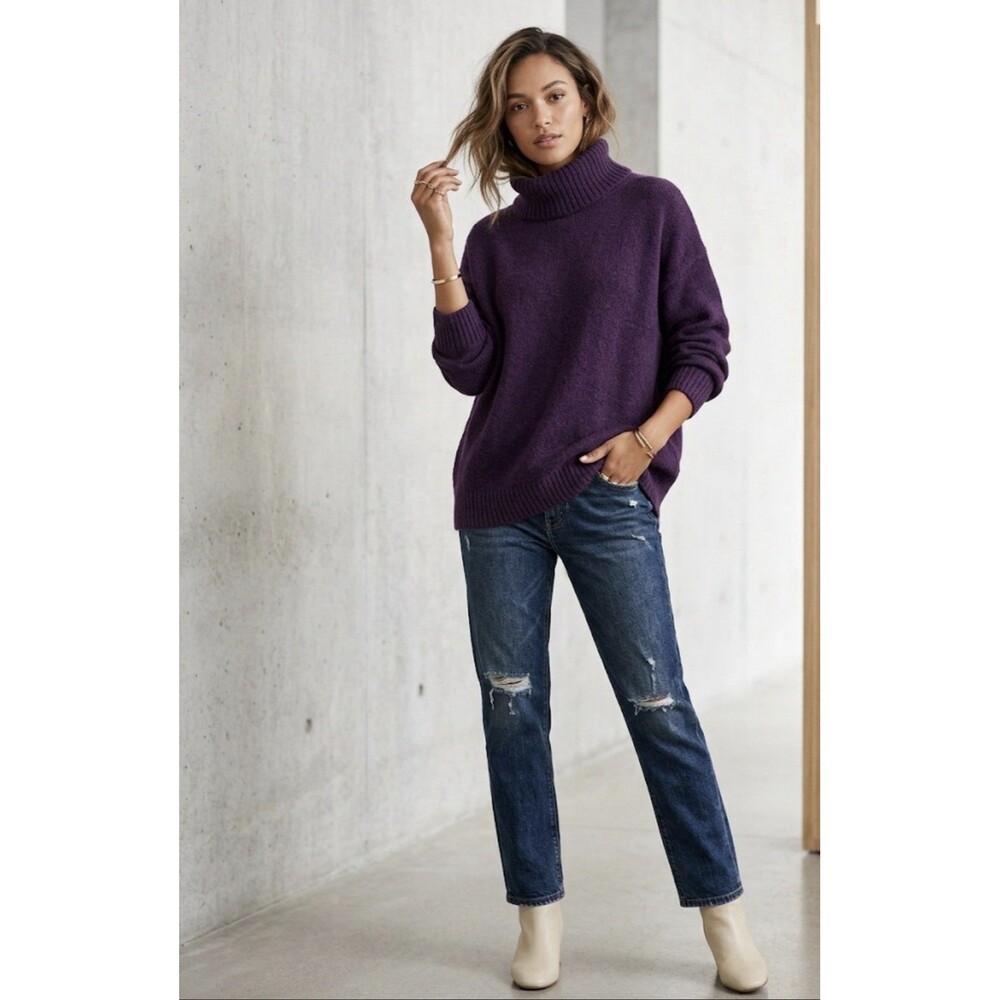 Alpaca Warehouse Womens Purple Alpaca Wool Turtleneck Sweater Ribbed Knit Large